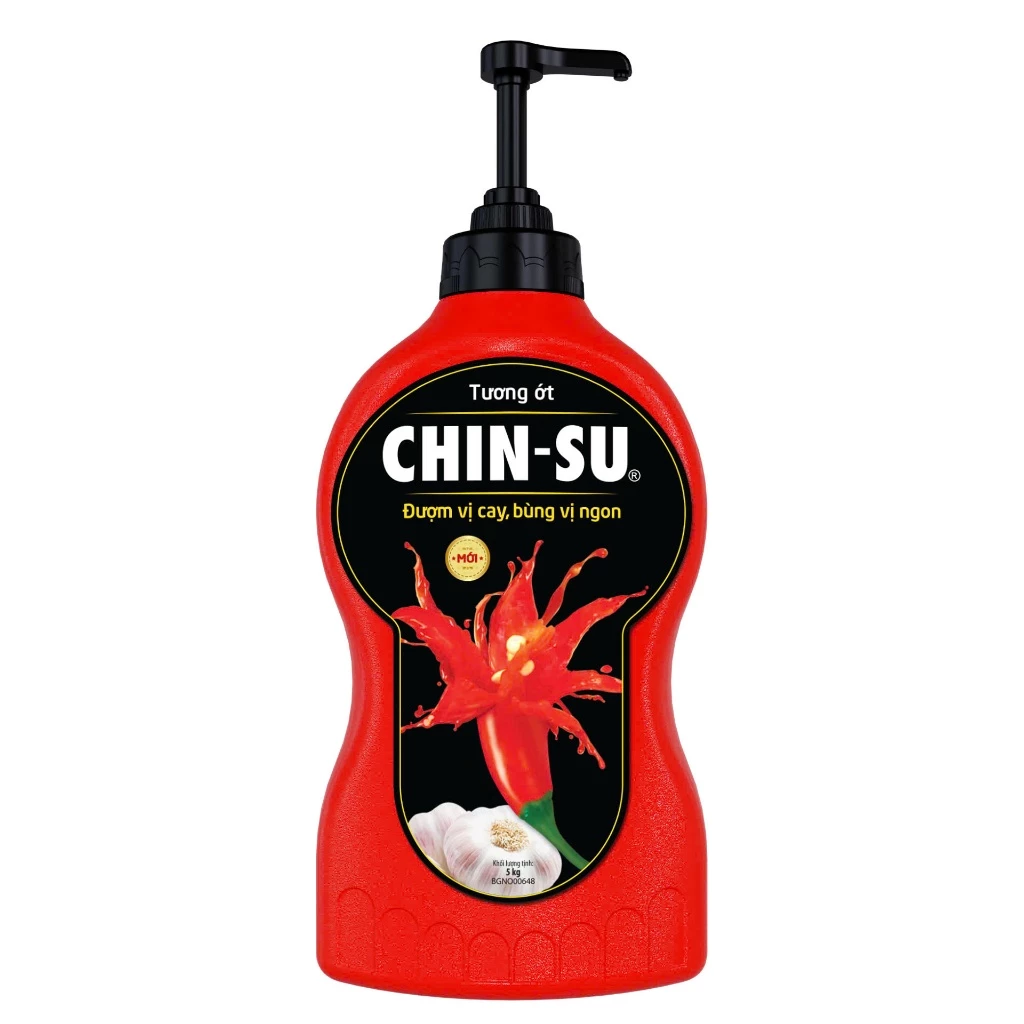 Tương Ớt CHINSU 5KG sau khi có nắp bơm