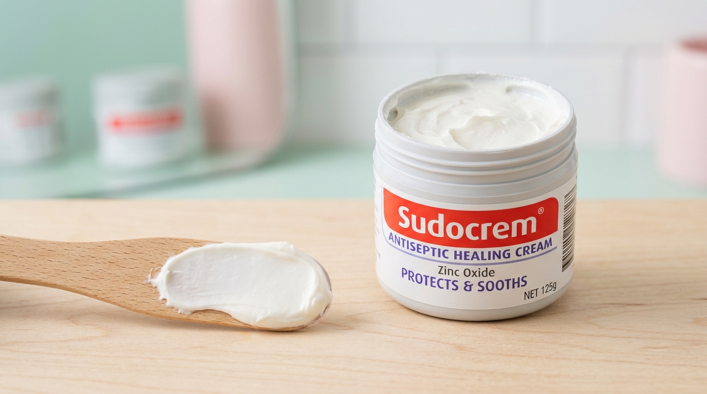Chất kem Sudocrem màu trắng sữa mềm mịn chứa kẽm oxyd bảo vệ da bé