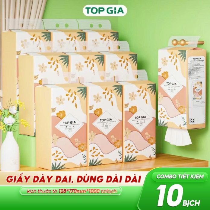 Khăn giấy cao cấp treo tường Top Gia sắc hạ 6 bịch, Giấy vệ sinh 4 lớp dày dặn an toàn, mềm mịn