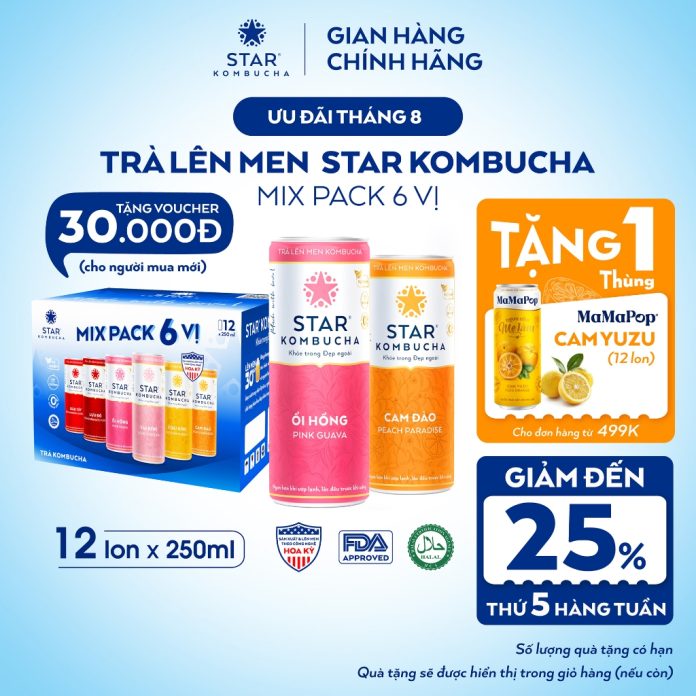 Thùng 12 lon trà lên men Star Kombucha mix 12 vị Thùng 12 lon trà lên men Star Kombucha mix 12 vị