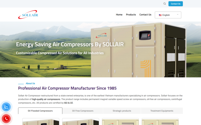 Mẫu Website Phân Phối Máy Nén Khí Công Nghiệp Sollair Đạt Chuẩn mẫu website máy nén khí - Sollair Industrial Compressor
