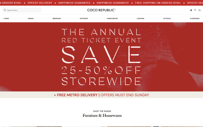 mẫu website nội thất cao cấp - Coco Republic Furniture