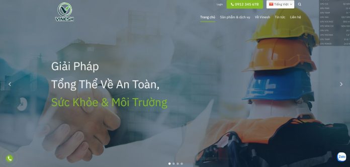 Giao diện thực tế mẫu website VINESH Kiểm Định An Toàn ngành Kiểm Định An Toàn Kỹ Thuật, Thử Nghiệm & Huấn Luyện An Toàn Lao Động hoạt động trực tuyến