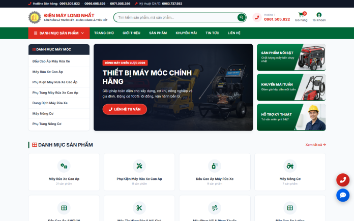 mẫu website điện máy nông nghiệp - Điện Máy Long Nhất