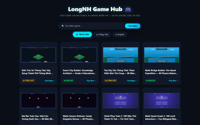 mẫu website cổng game online - LongNH Game Hub
