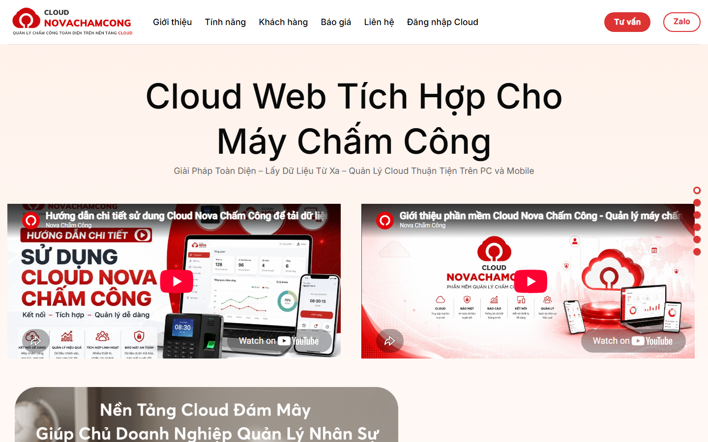 mẫu website phần mềm chấm công - Giao diện mẫu website Phần Mềm Quản Lý Máy Chấm Công Nova