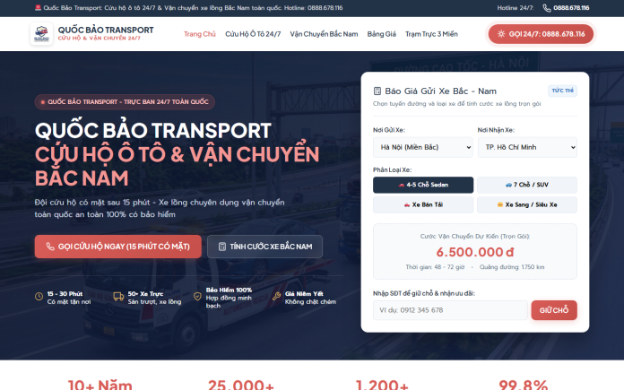 mẫu website cứu hộ ô tô - Quốc Bảo Transport & Cứu Hộ Ô Tô