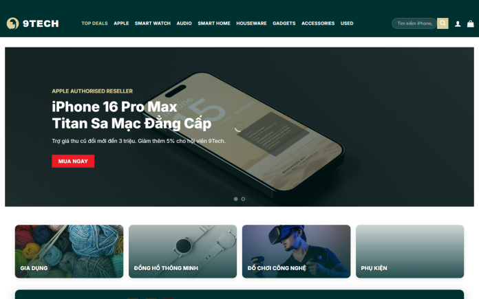 mẫu website bán đồ công nghệ - 9Tech Smart Device