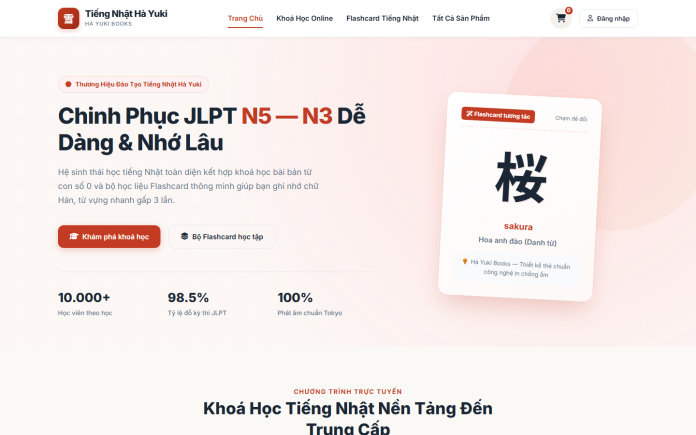 mẫu website khóa học online - Tiếng Nhật Hà Yuki